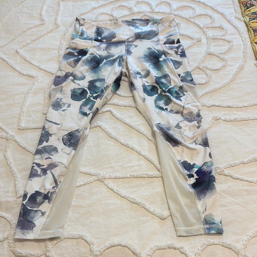 Athleta Abstract Leggings - Green and Purple on White